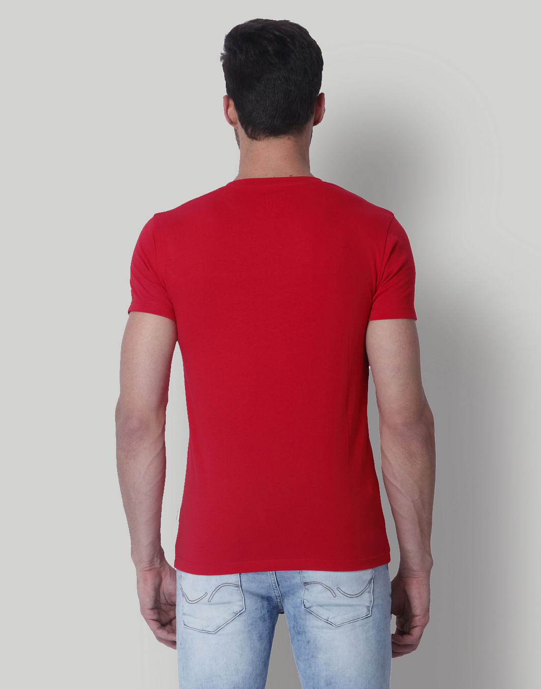 Red Colour Blocked Crew Neck T-Shirt