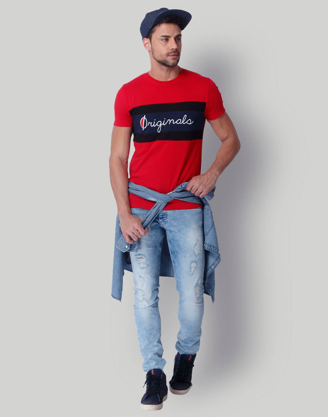 Red Colour Blocked Crew Neck T-Shirt