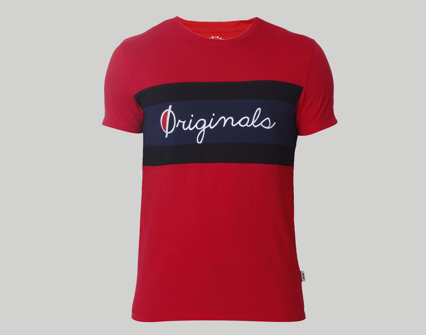 Red Colour Blocked Crew Neck T-Shirt