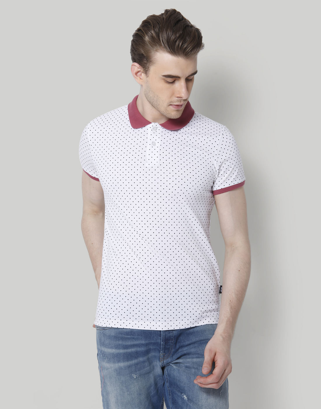 White Dotted Polo T-Shirt - S