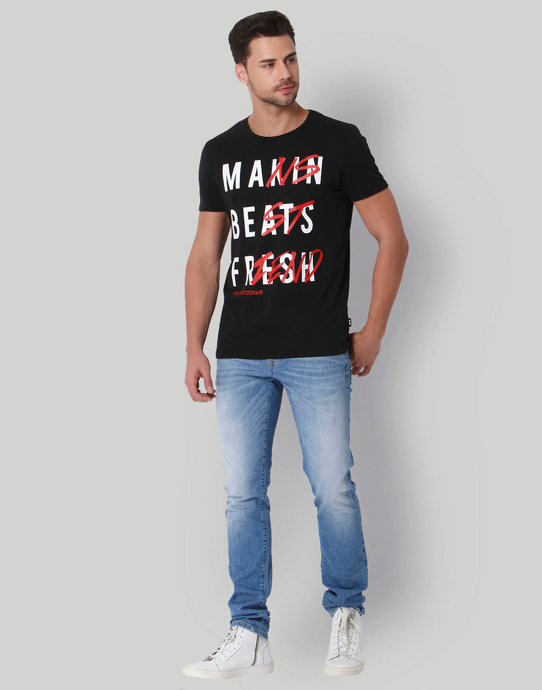 Black Text Print Crew Neck T-Shirt