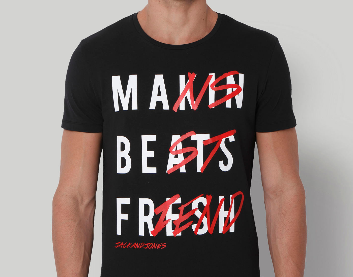 Black Text Print Crew Neck T-Shirt
