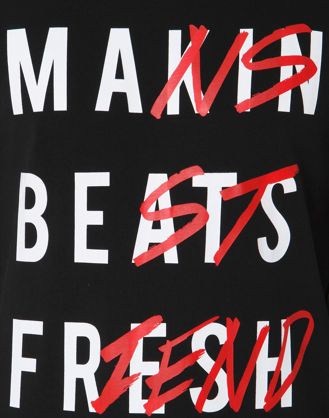Black Text Print Crew Neck T-Shirt