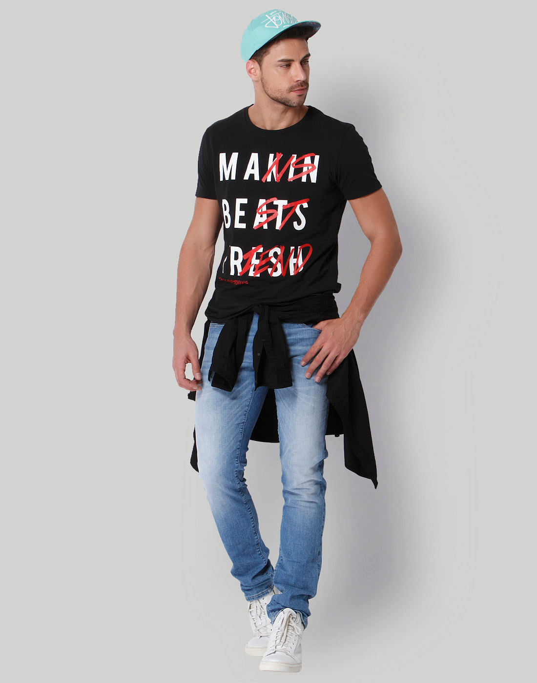 Black Text Print Crew Neck T-Shirt