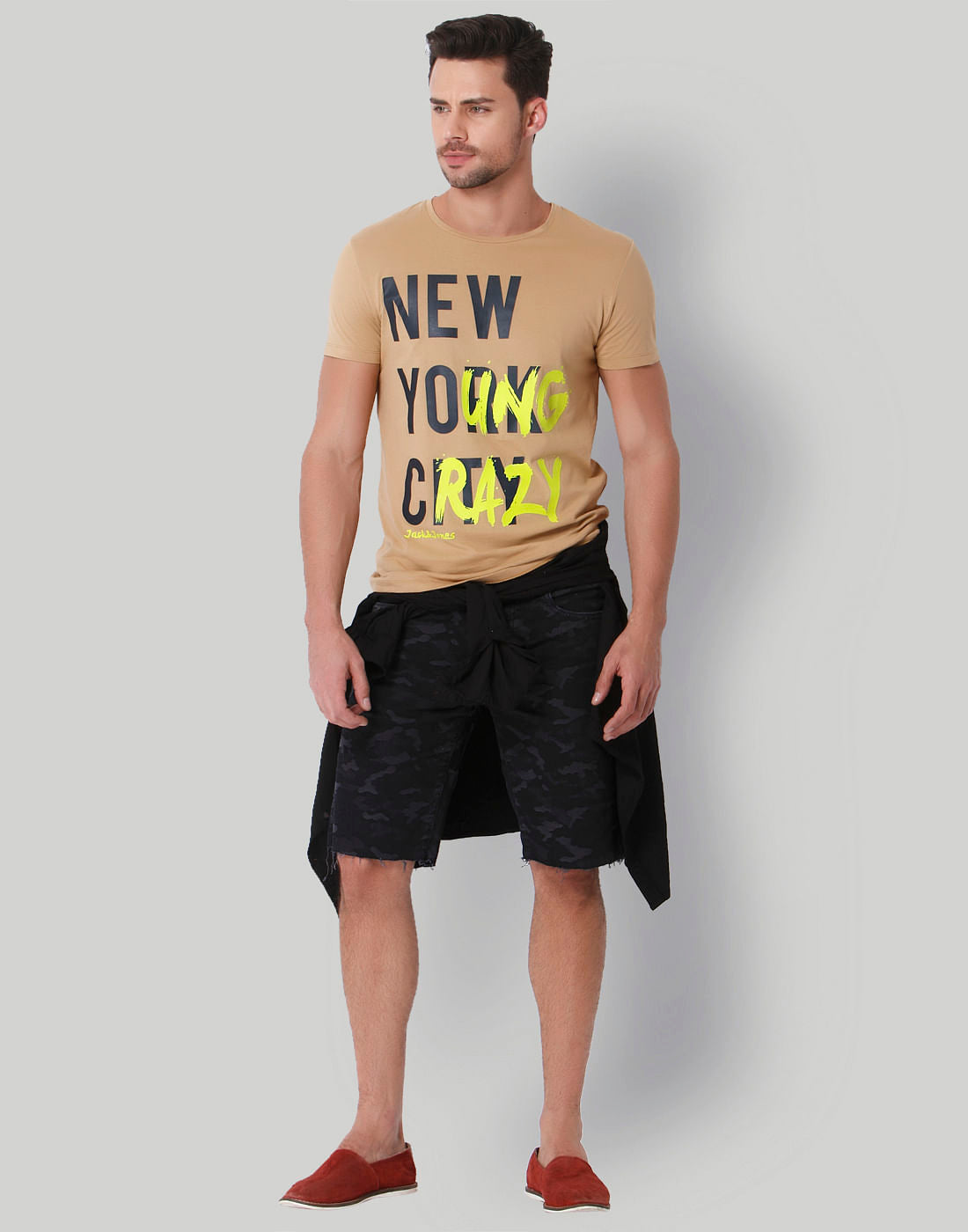 Cream Text Print Crew Neck T-Shirt