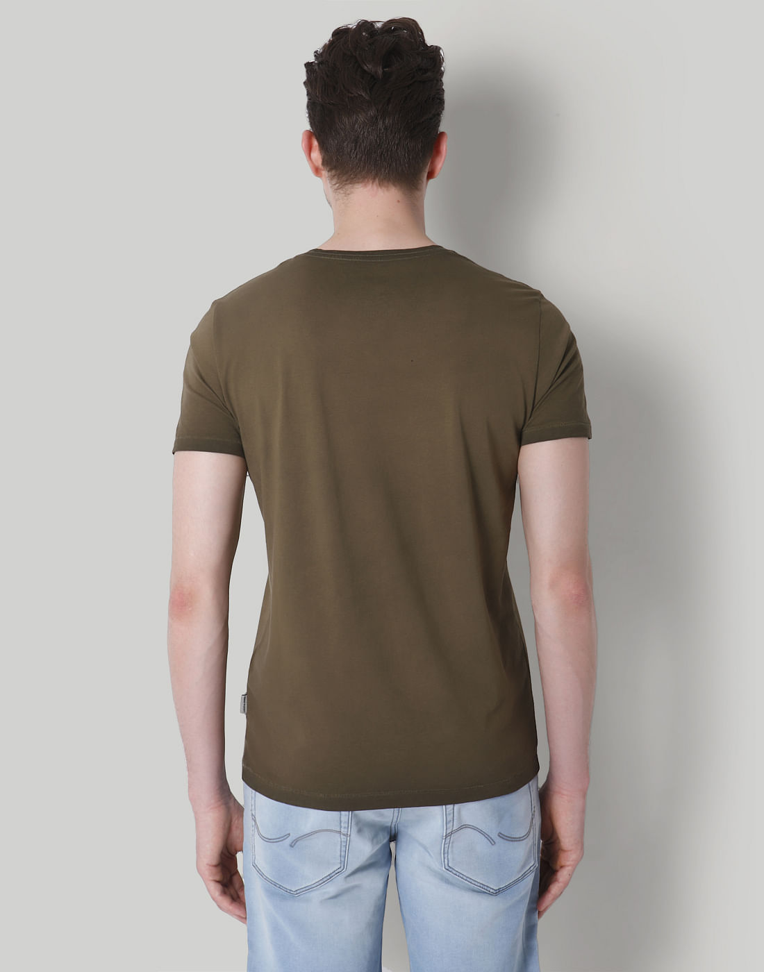 Olive Green Graphic Print Crew Neck T-Shirt