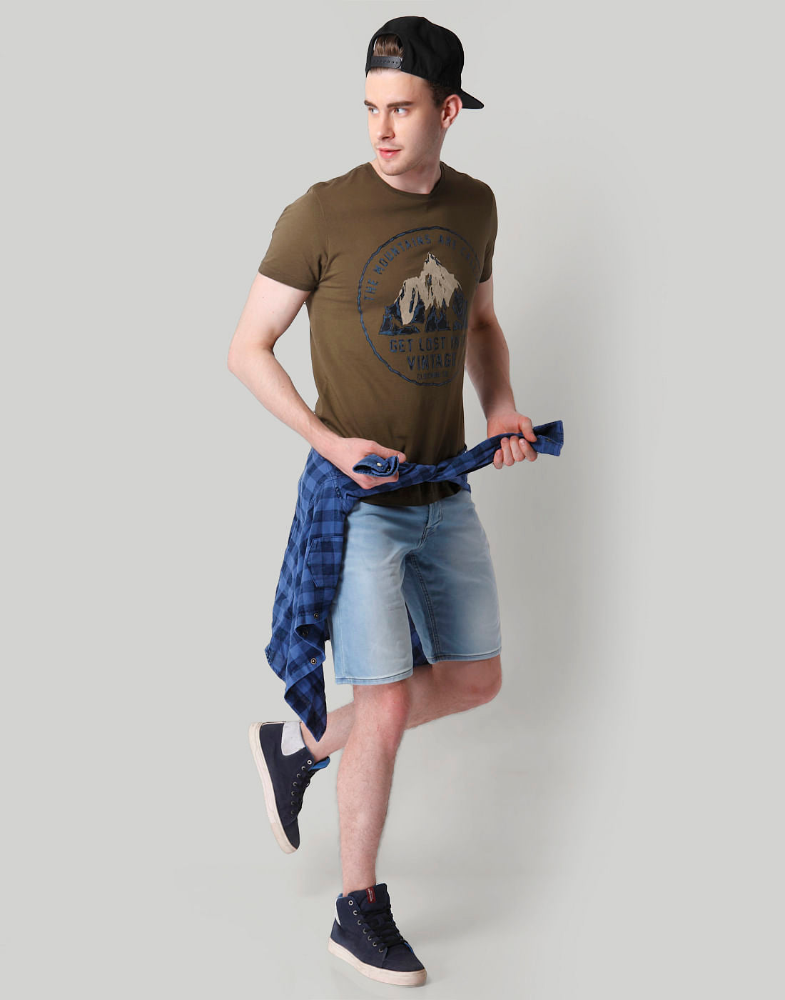 Olive Green Graphic Print Crew Neck T-Shirt