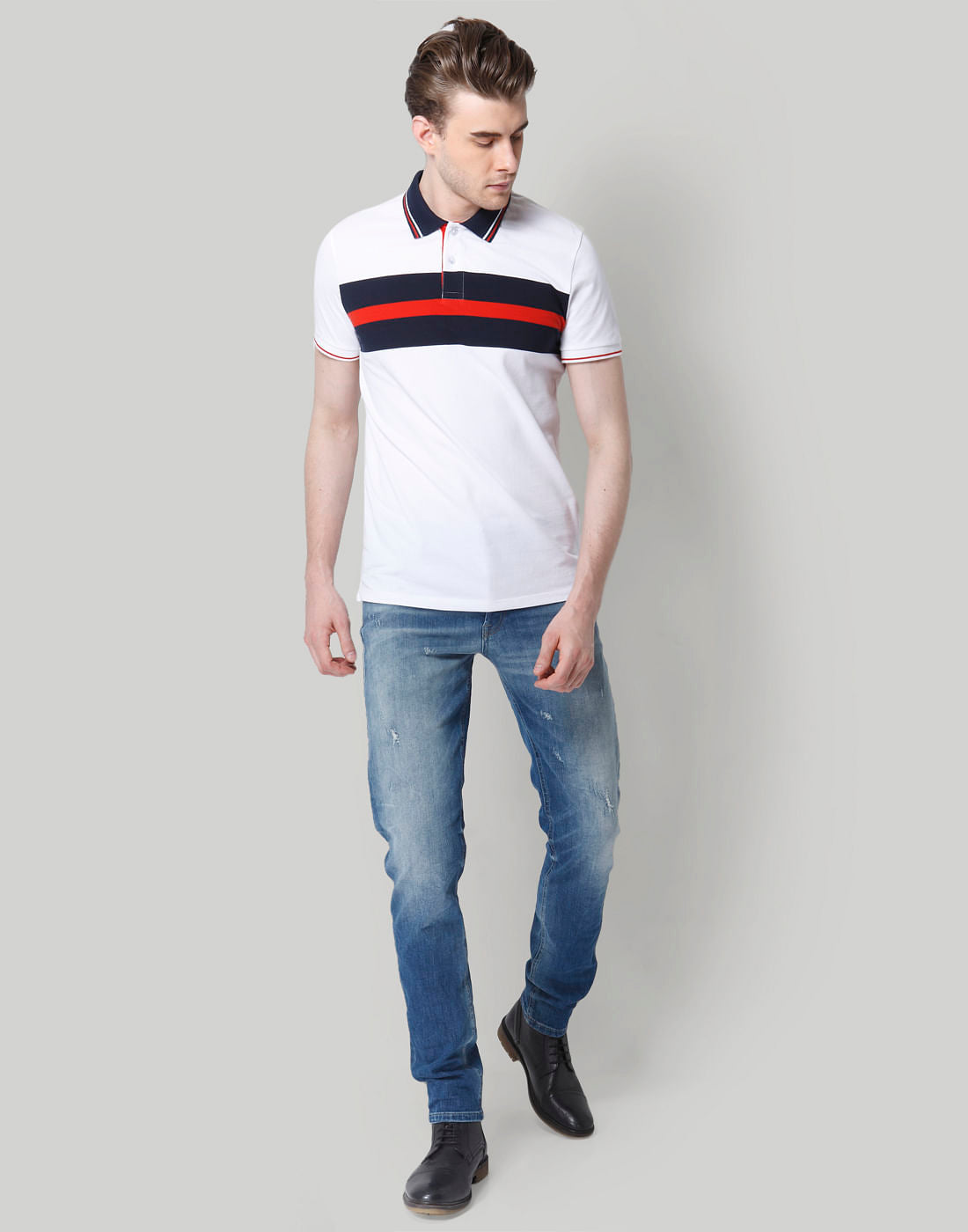 White Striped Polo T-Shirt