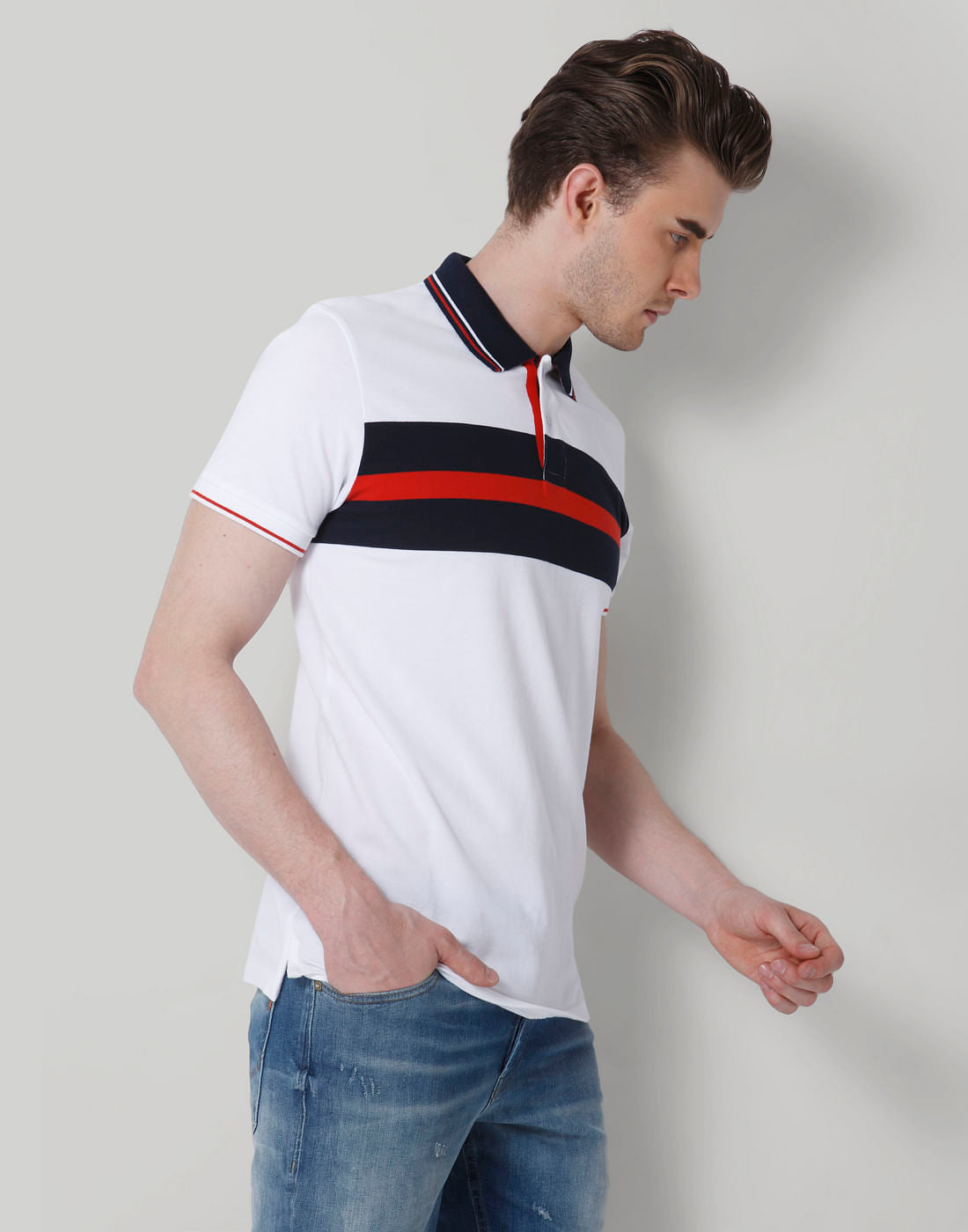 White Striped Polo T-Shirt