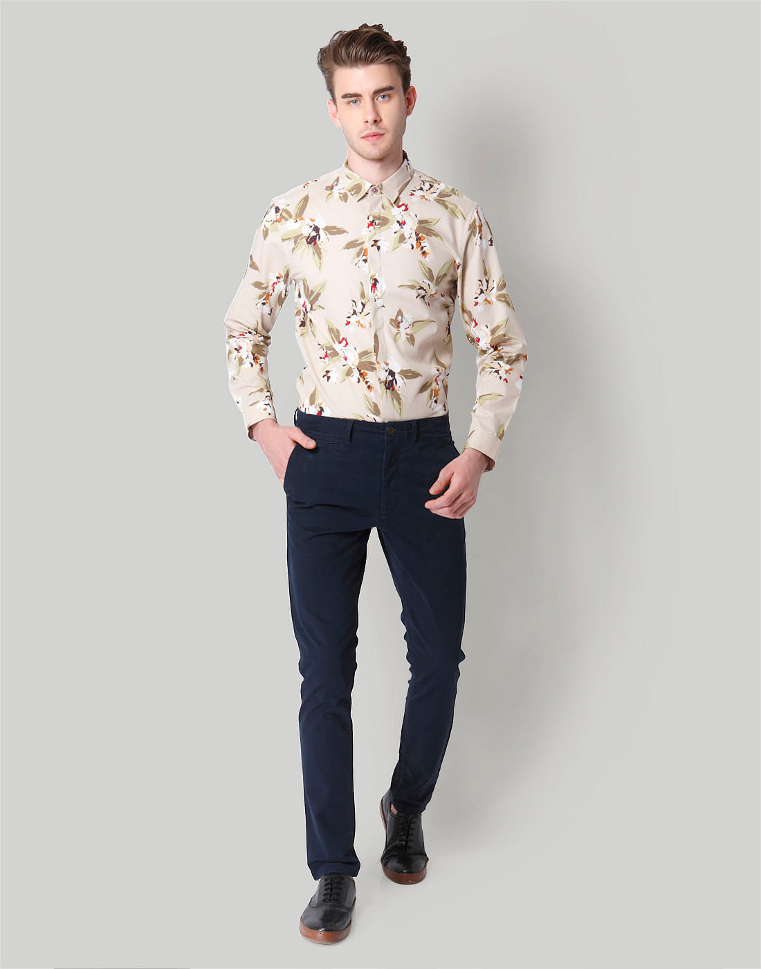 Beige Floral Print Shirt