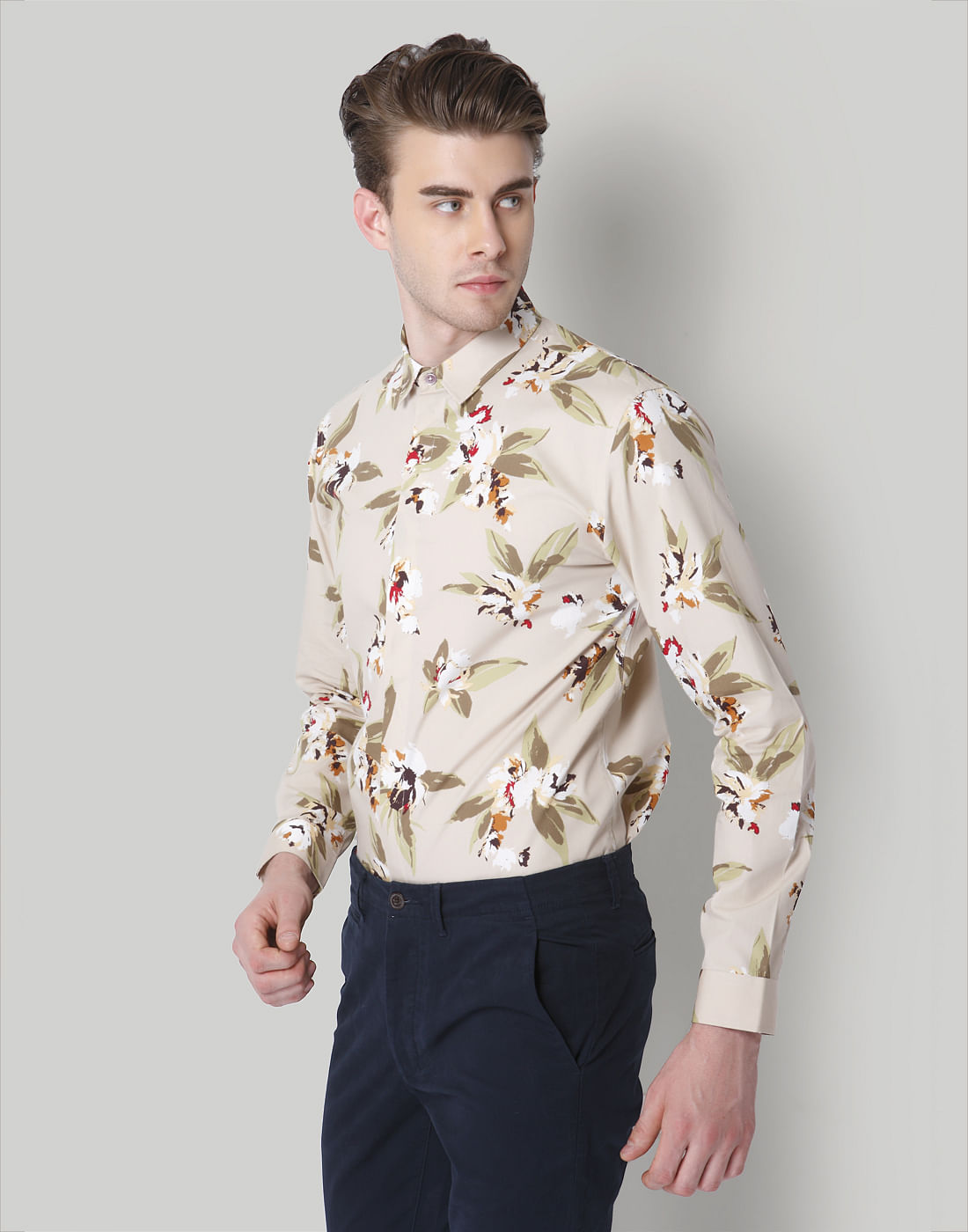 Beige Floral Print Shirt