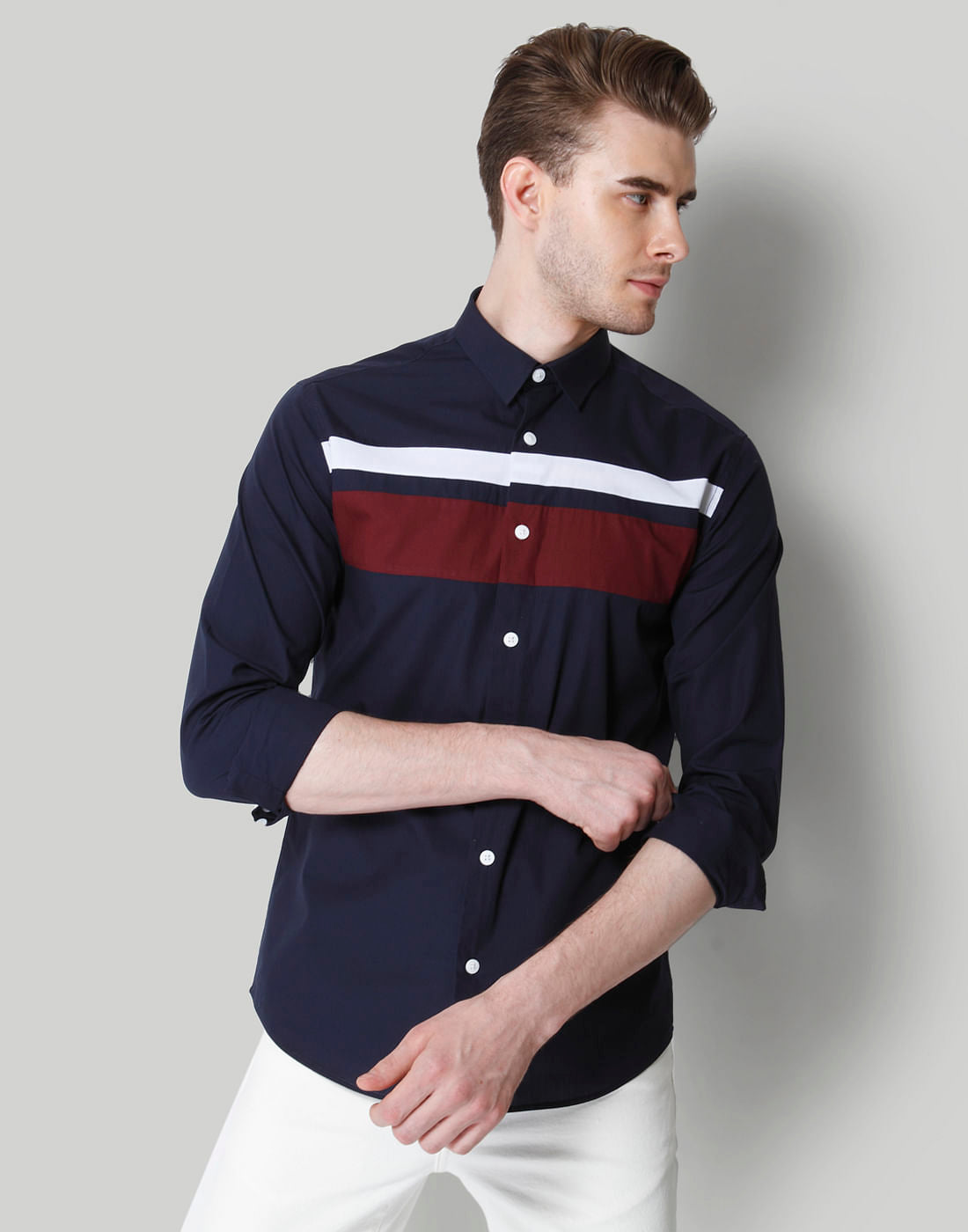 Dark Blue Colour Blocked Shirt - S