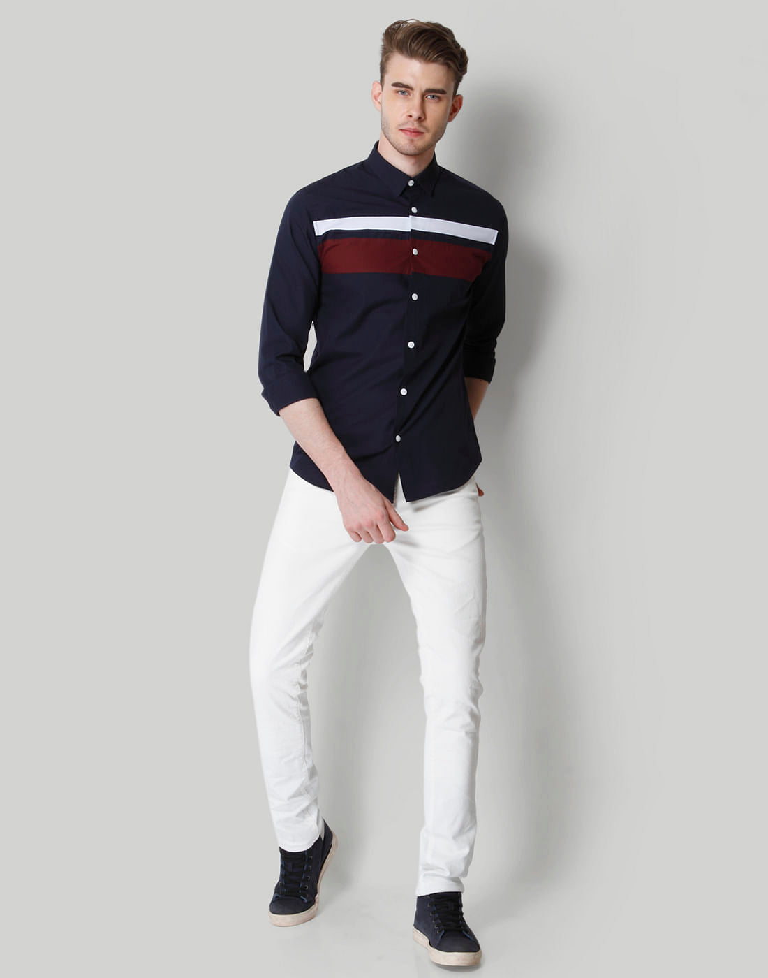 Dark Blue Colour Blocked Shirt