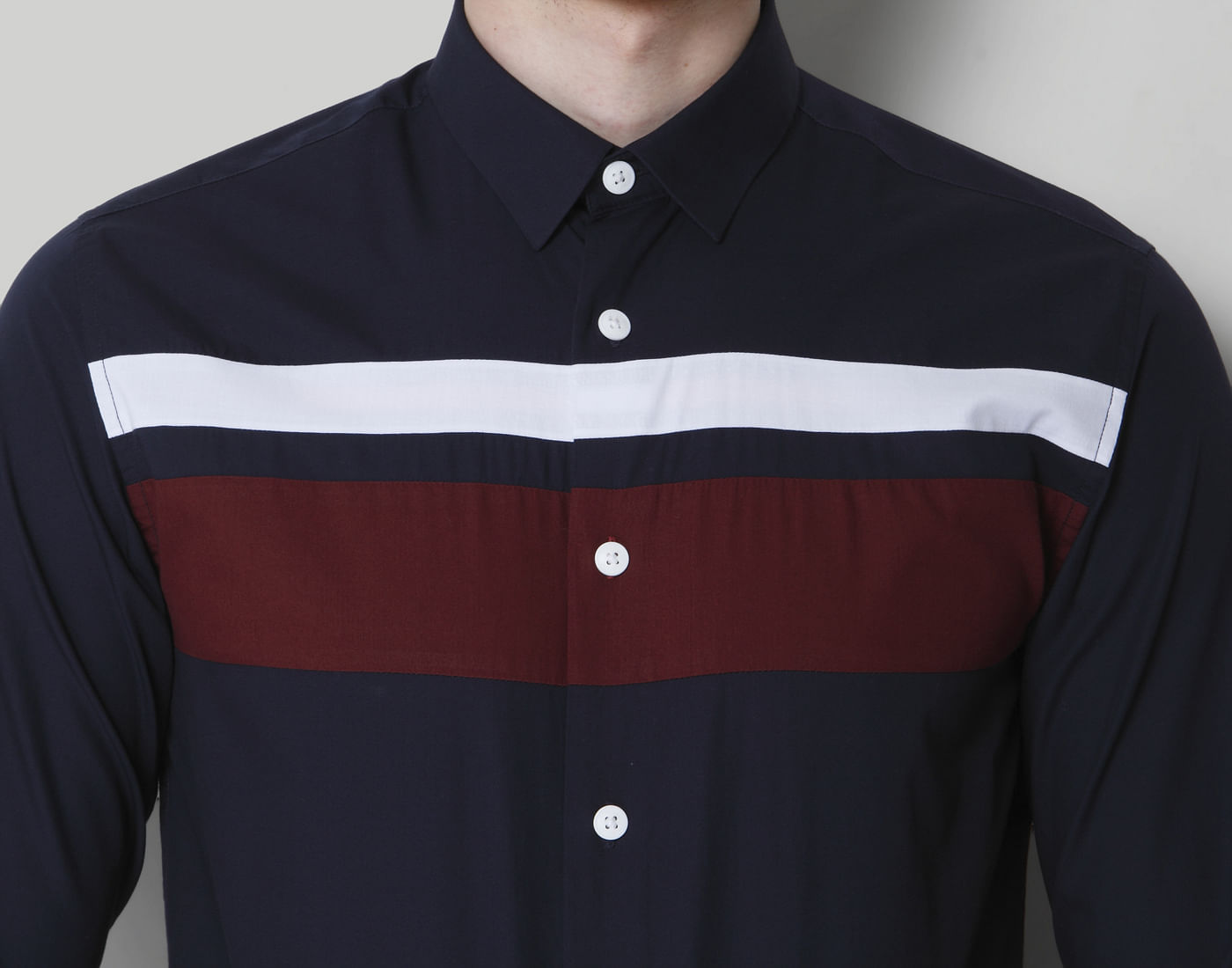 Dark Blue Colour Blocked Shirt