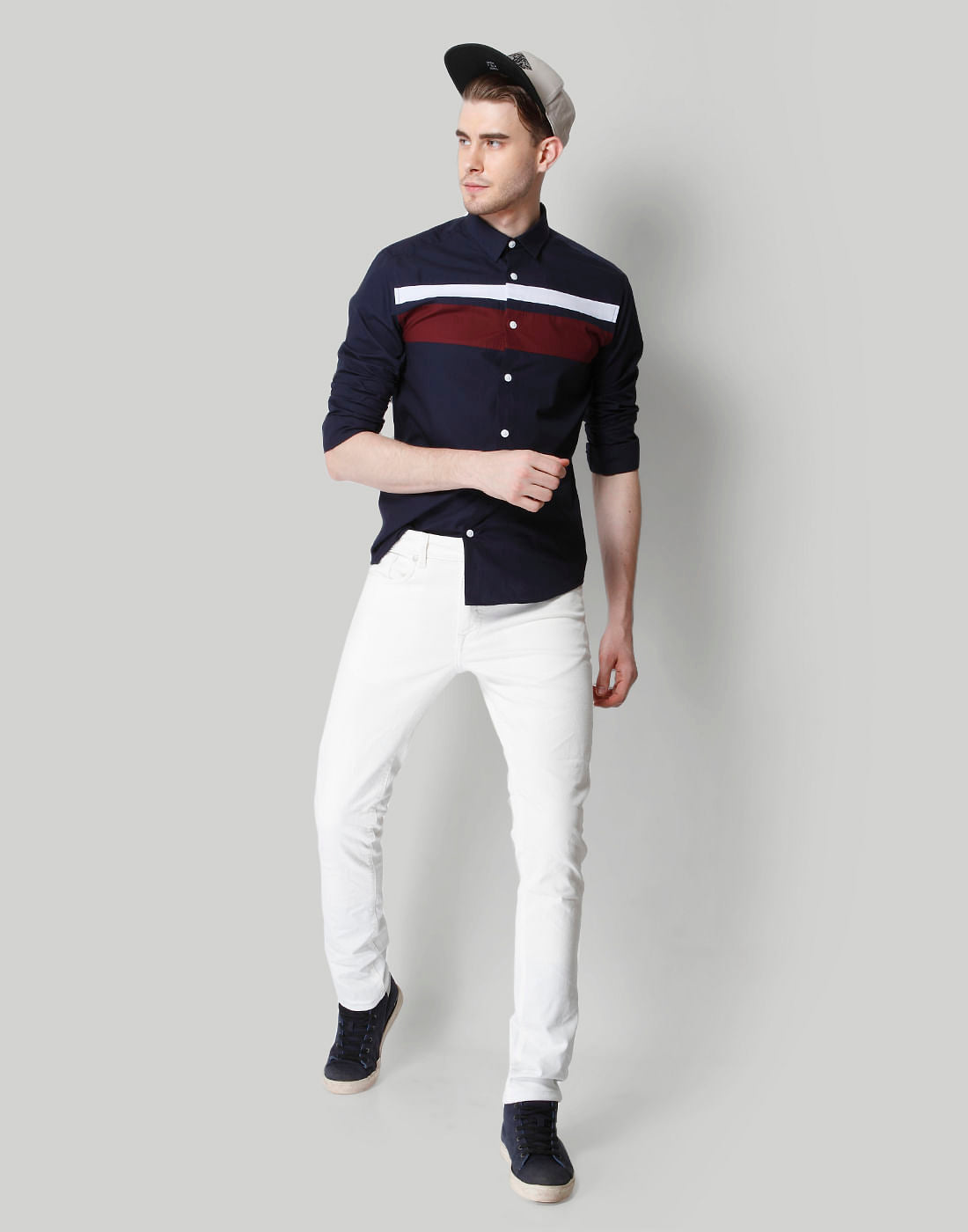 Dark Blue Colour Blocked Shirt