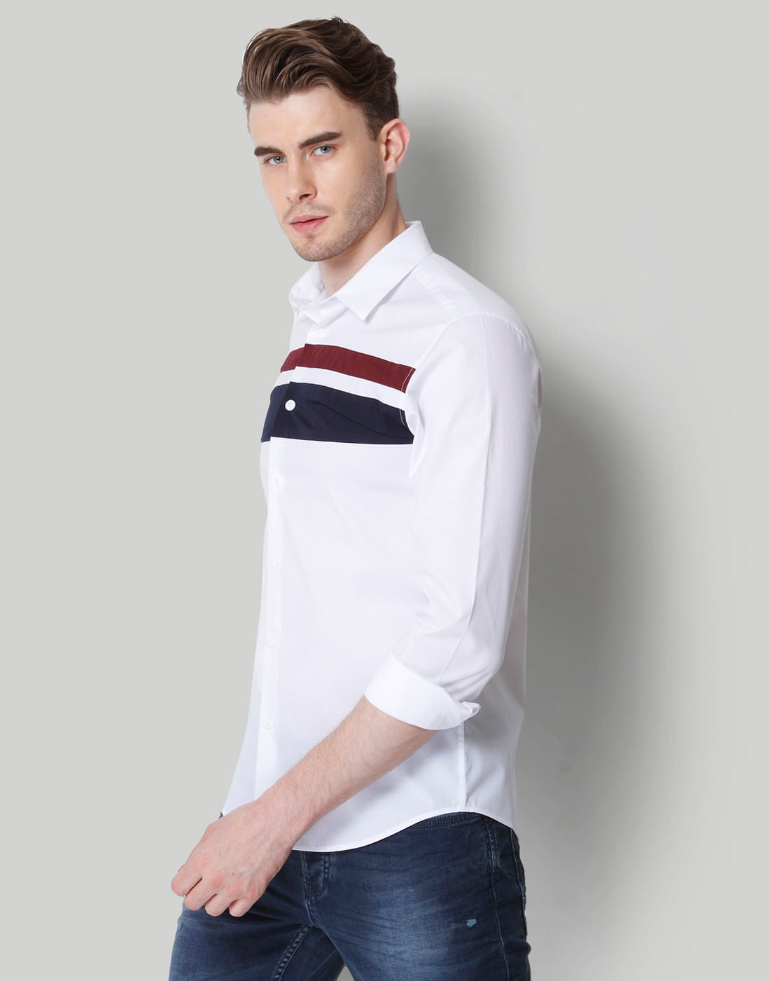 White Colour Blocked Shirt