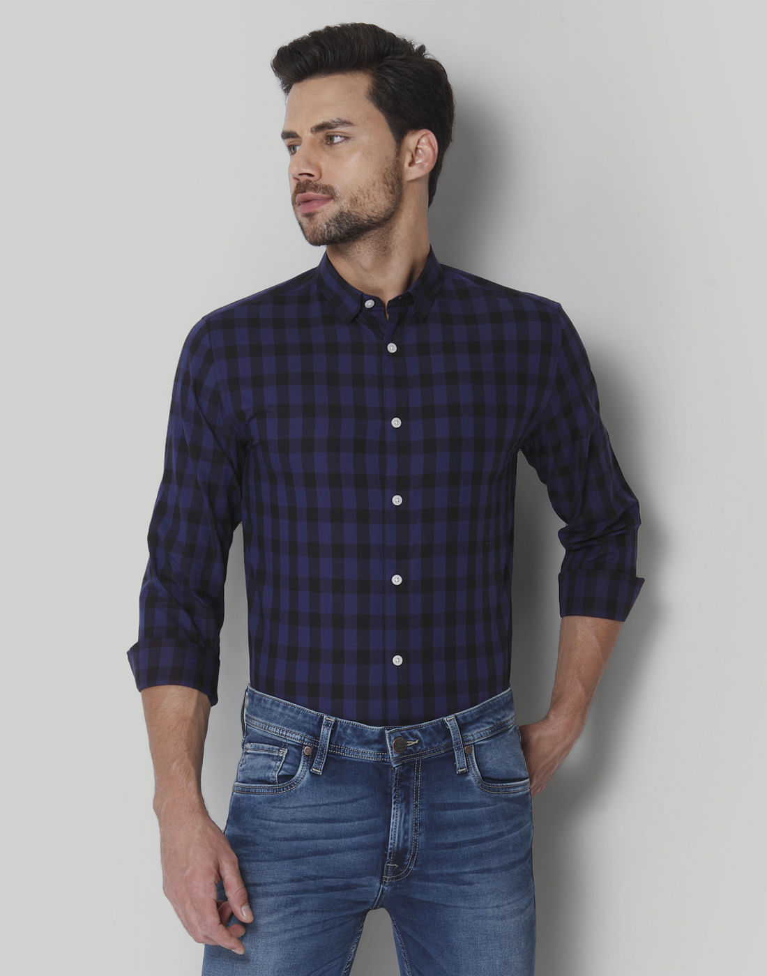 Blue & Black Check Shirt - S