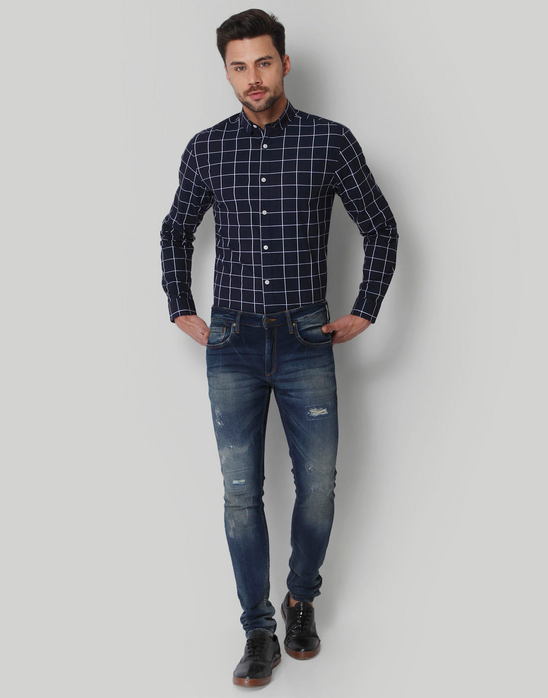 Navy Blue Check Shirt