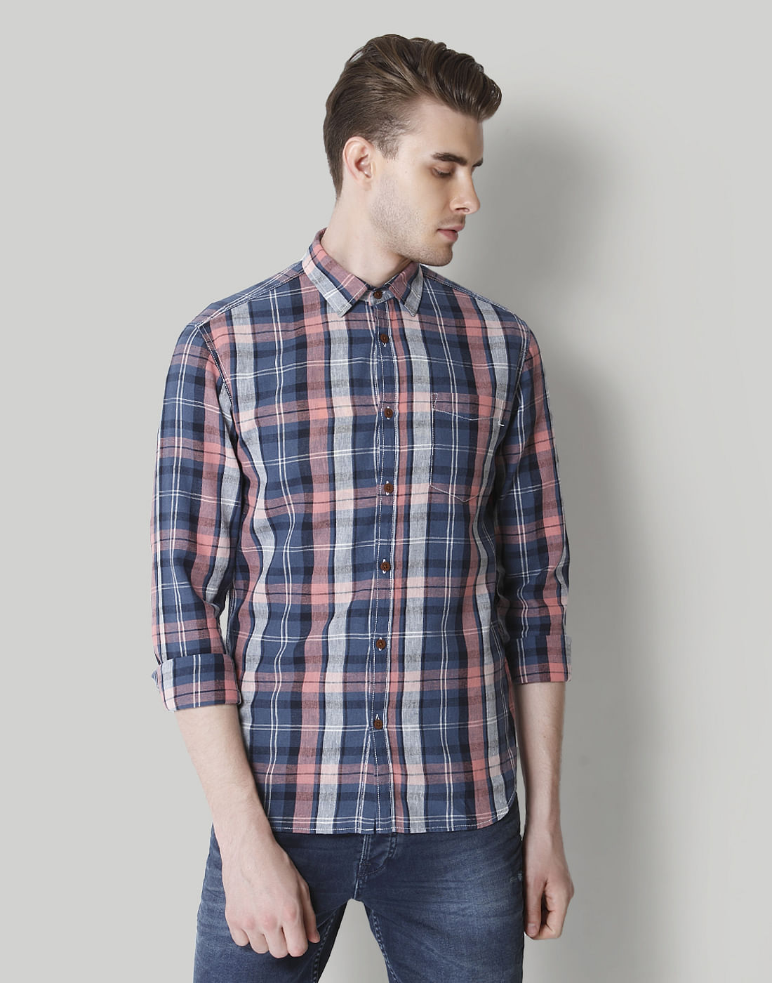 Red Check Linen Shirt - S
