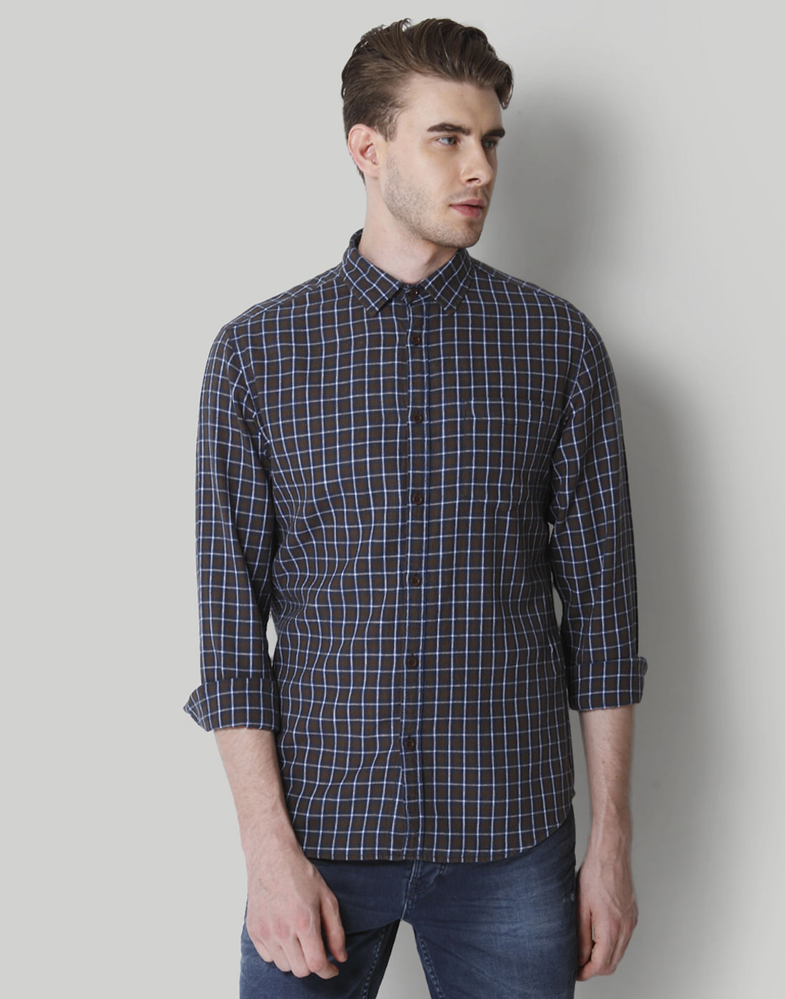 Brown Check Shirt - S
