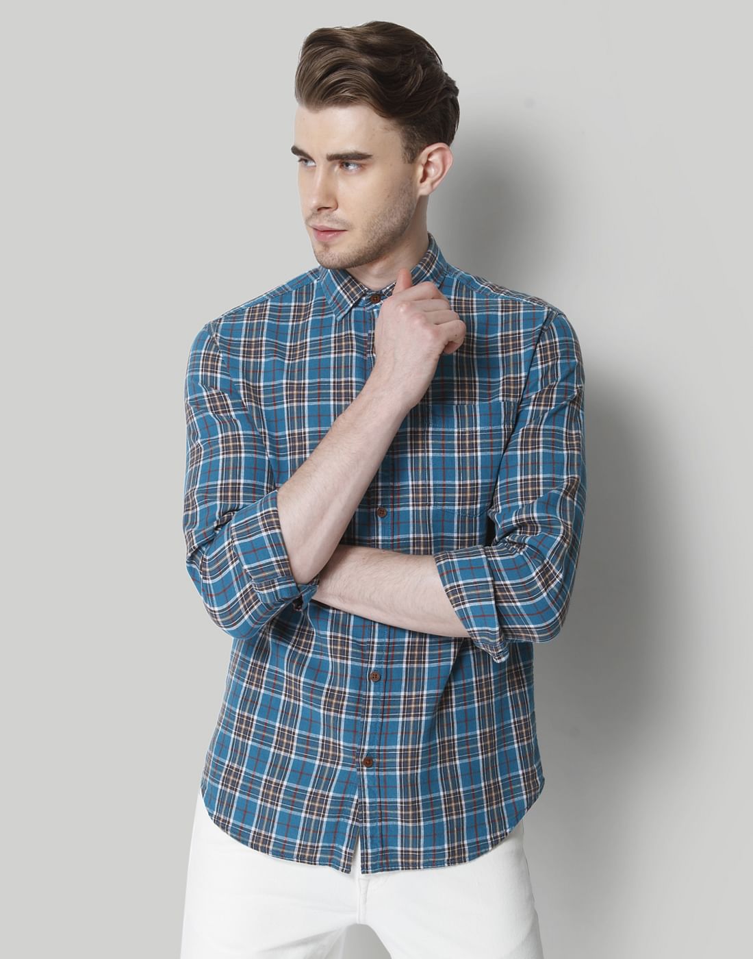 Blue Check Linen Shirt - S