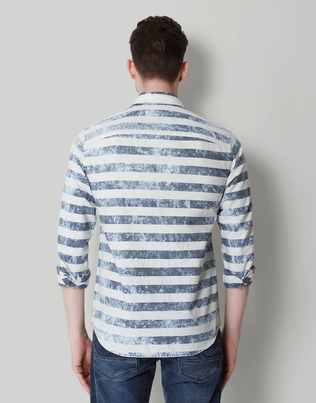 Beige & Grey Striped Shirt