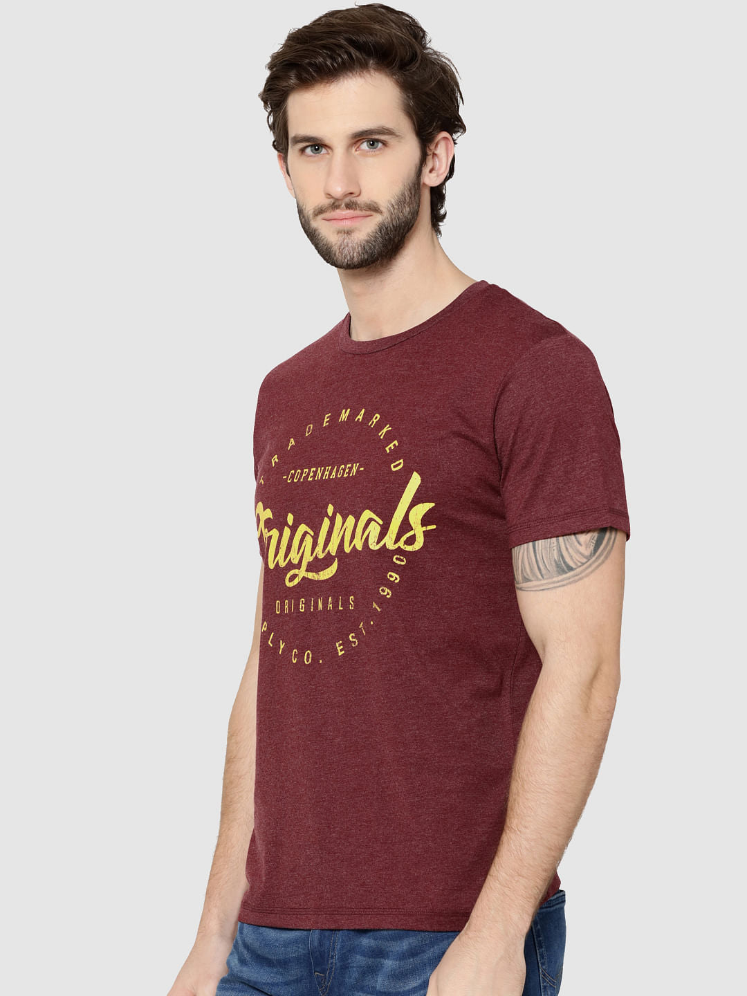 Burgundy Logo Print Crew Neck T-Shirt