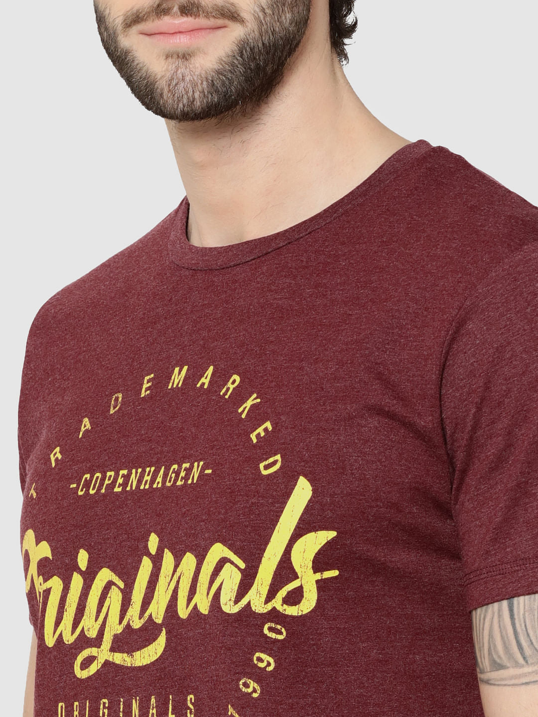 Burgundy Logo Print Crew Neck T-Shirt