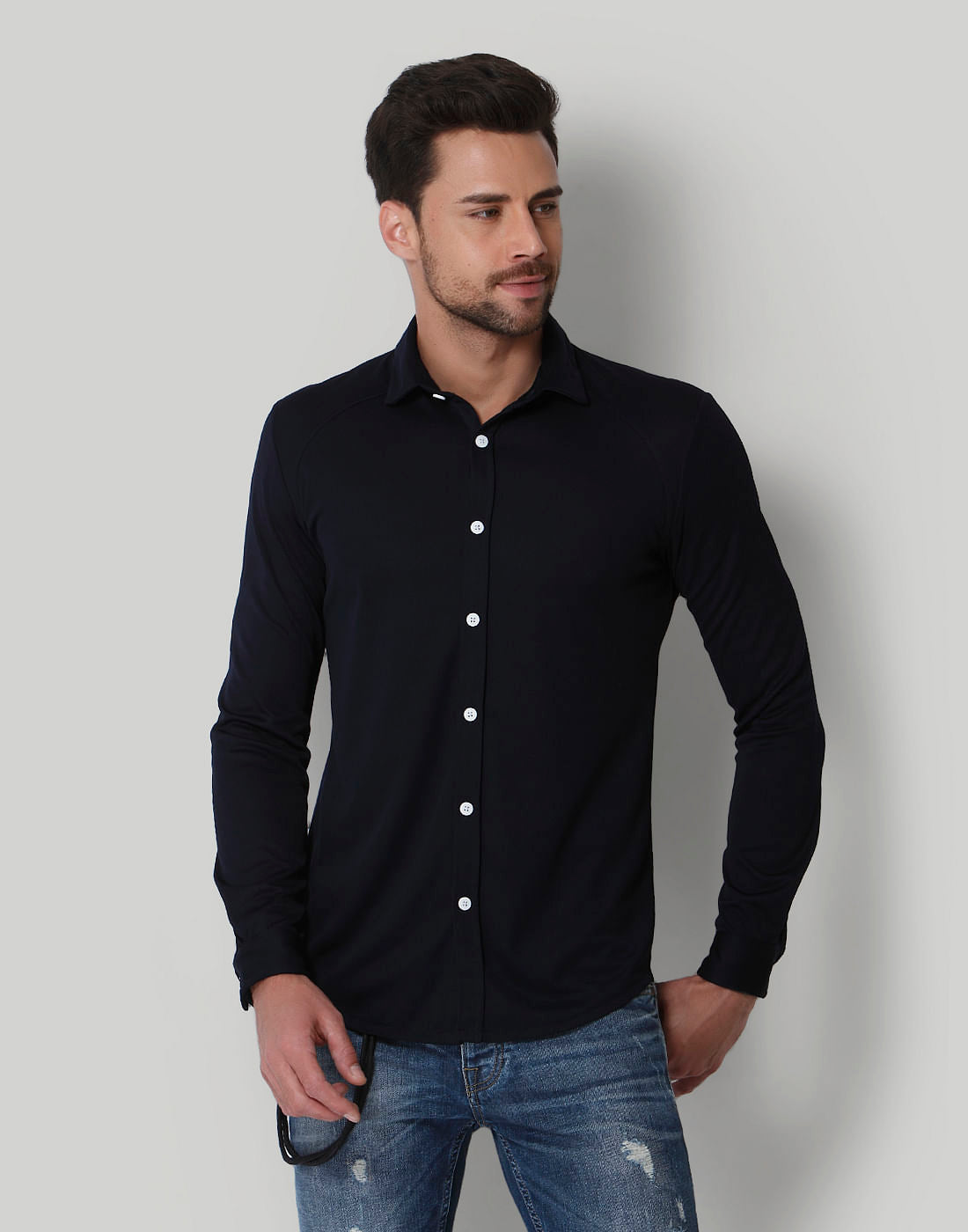 Blue Solid Shirt - S