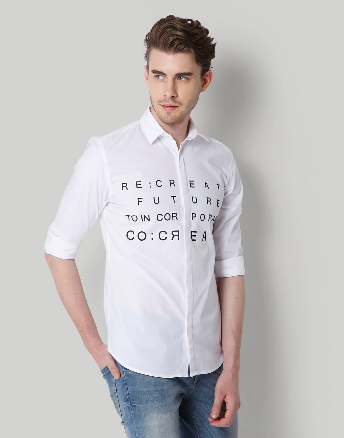 White Text Print Shirt