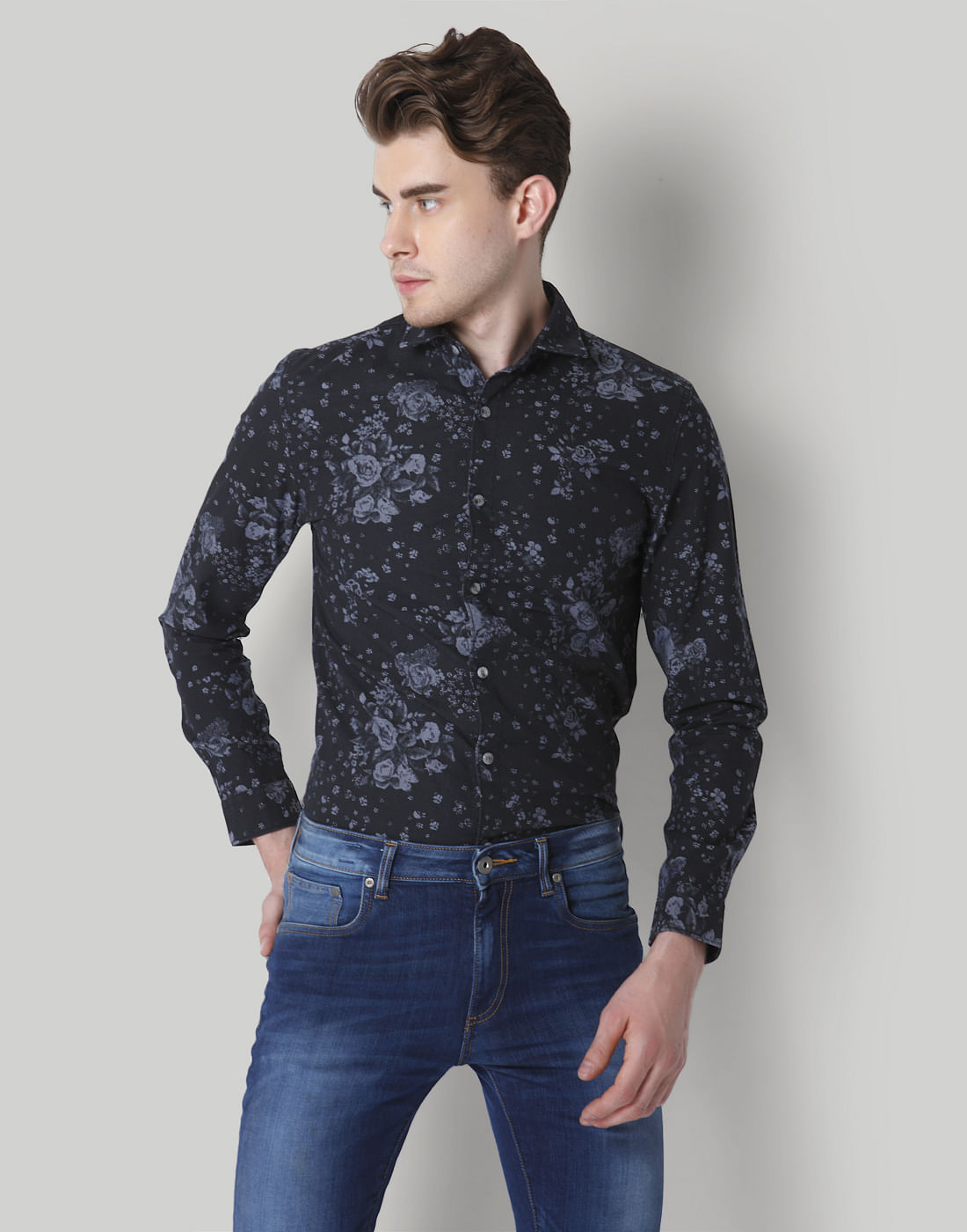 Black Floral Print Shirt - S