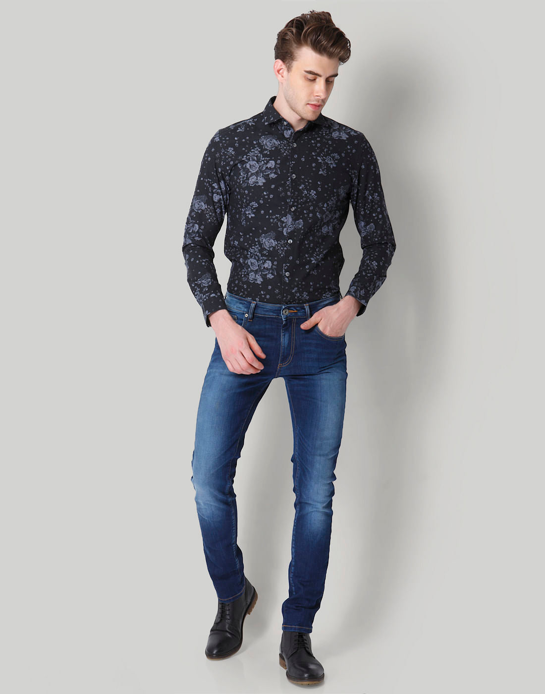 Black Floral Print Shirt