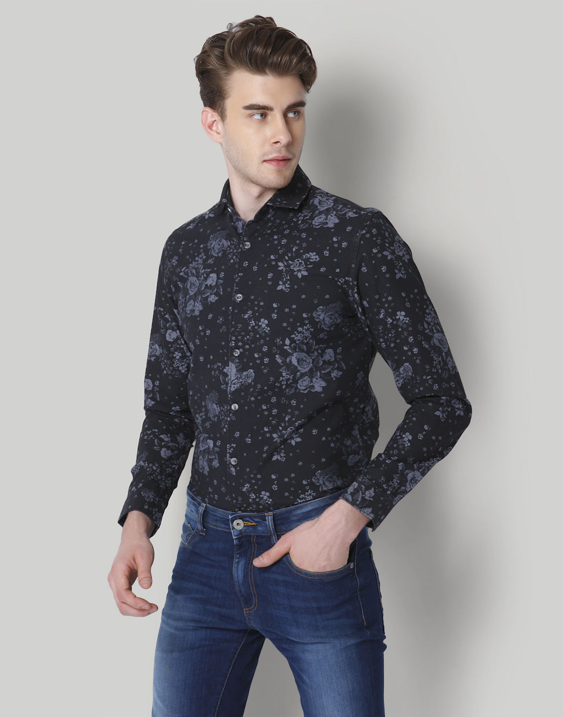 Black Floral Print Shirt