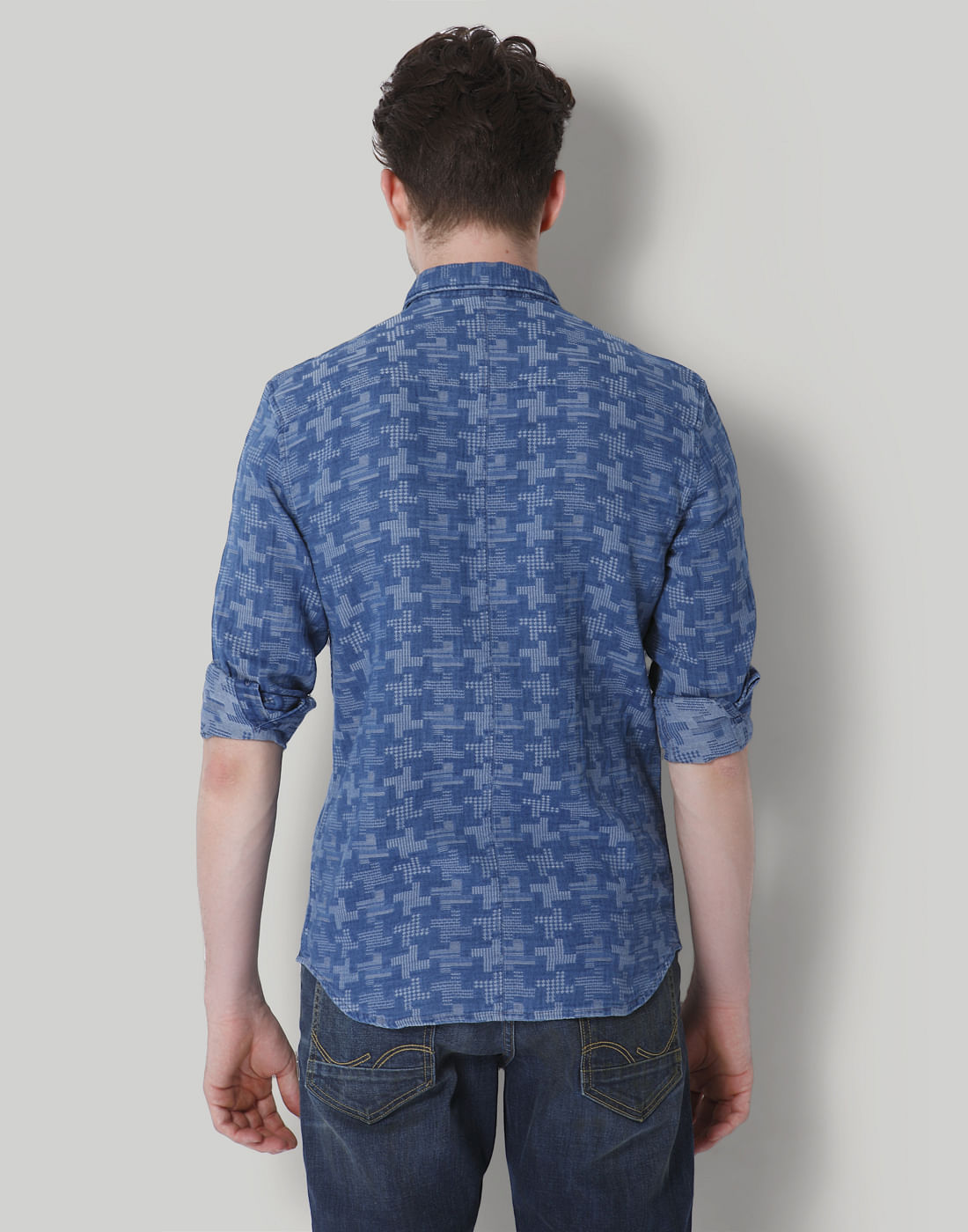Blue Self Design Slim Fit Shirt
