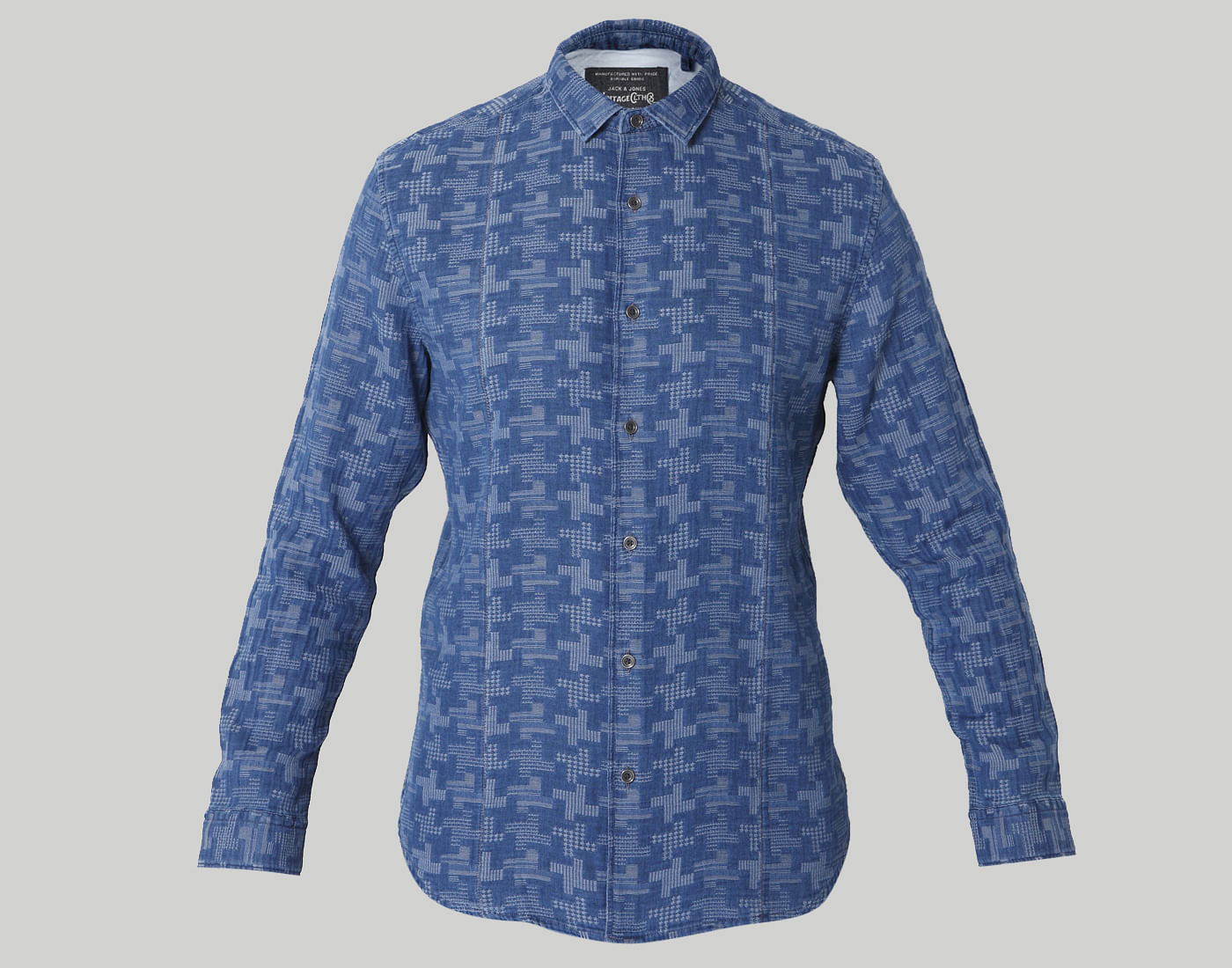 Blue Self Design Slim Fit Shirt
