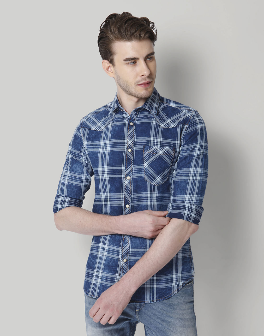 Blue Check Shirt - S