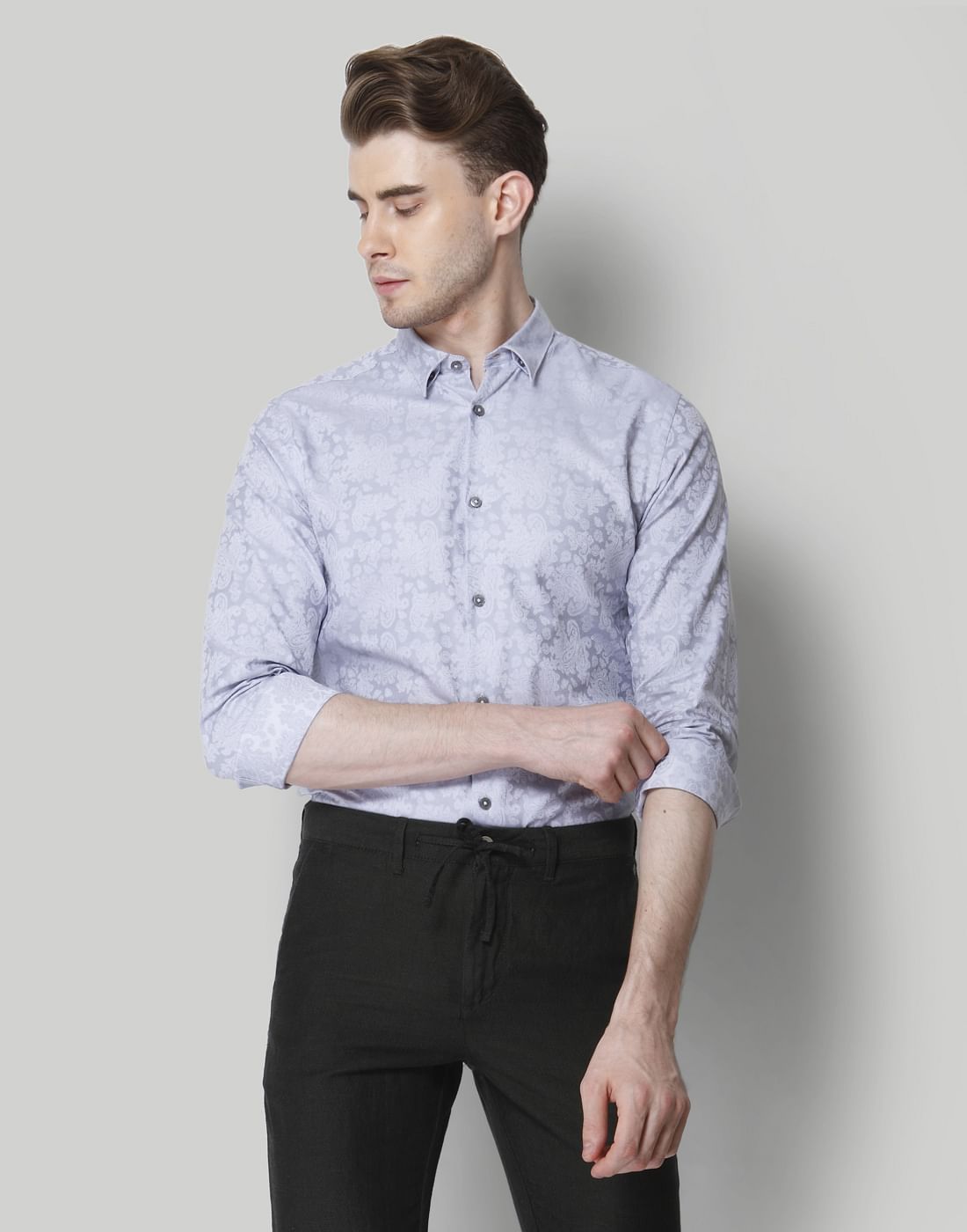 Grey Self Print Shirt - S