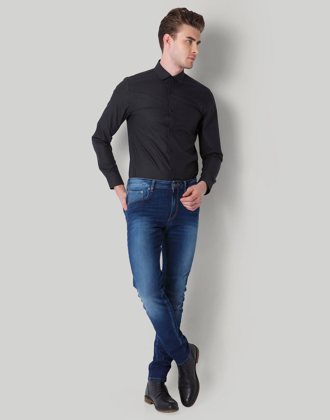Black Dotted Slim Fit Shirt
