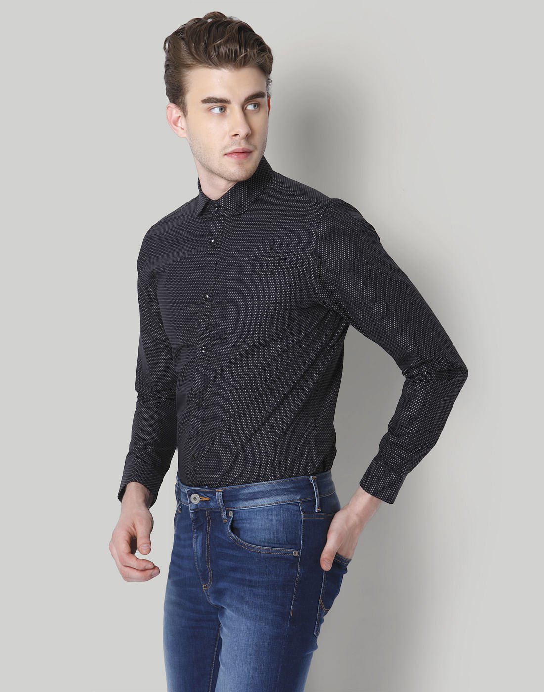 Black Dotted Slim Fit Shirt
