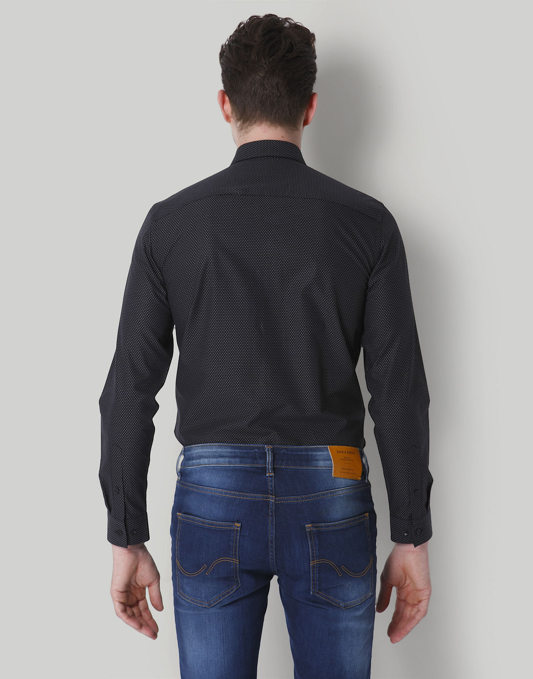 Black Dotted Slim Fit Shirt