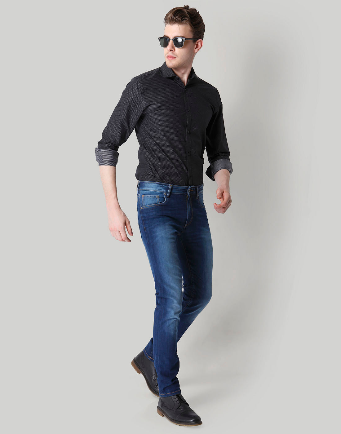 Black Dotted Slim Fit Shirt