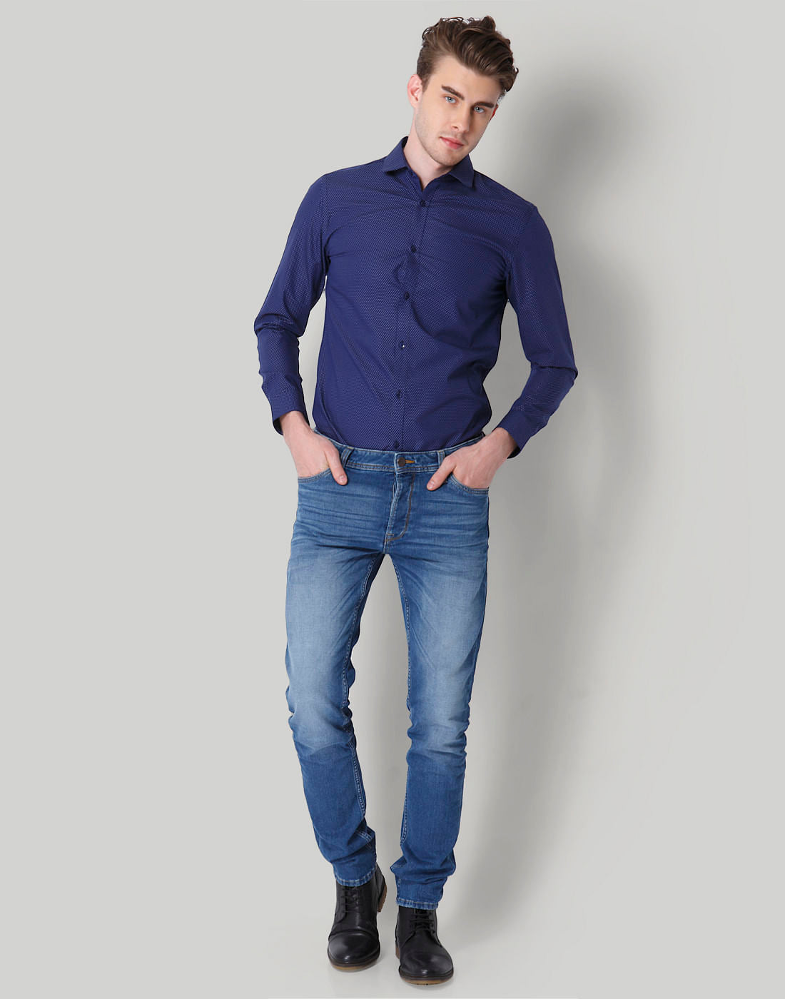 Blue Dotted Slim Fit Shirt