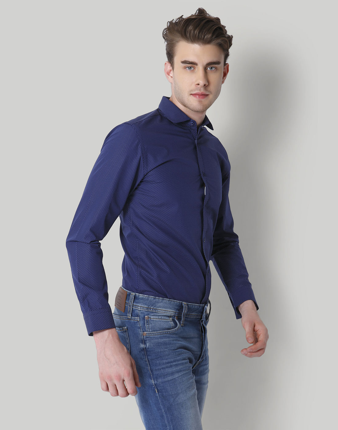 Blue Dotted Slim Fit Shirt