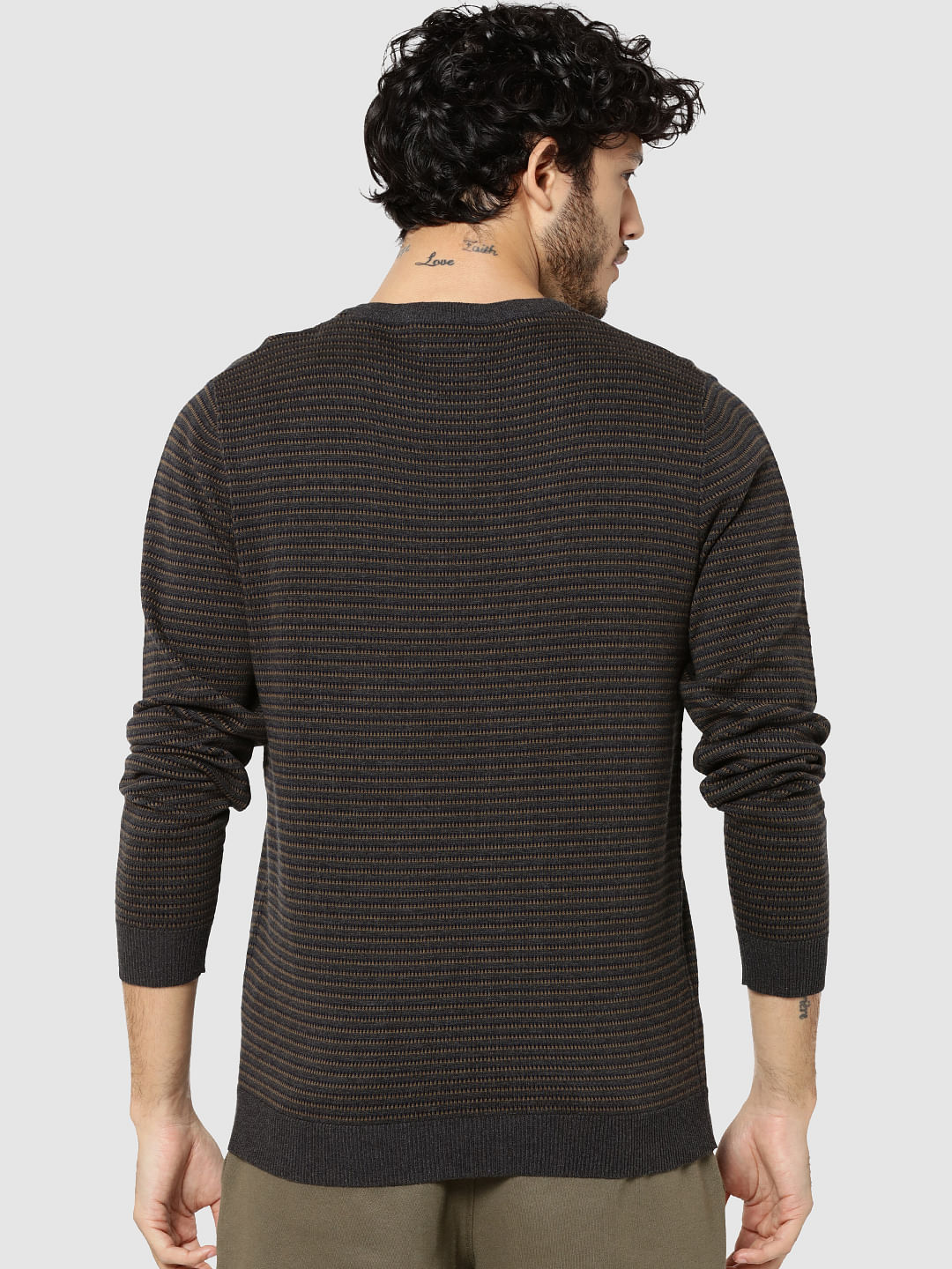 Dark Grey Striped Jacquard Pullover