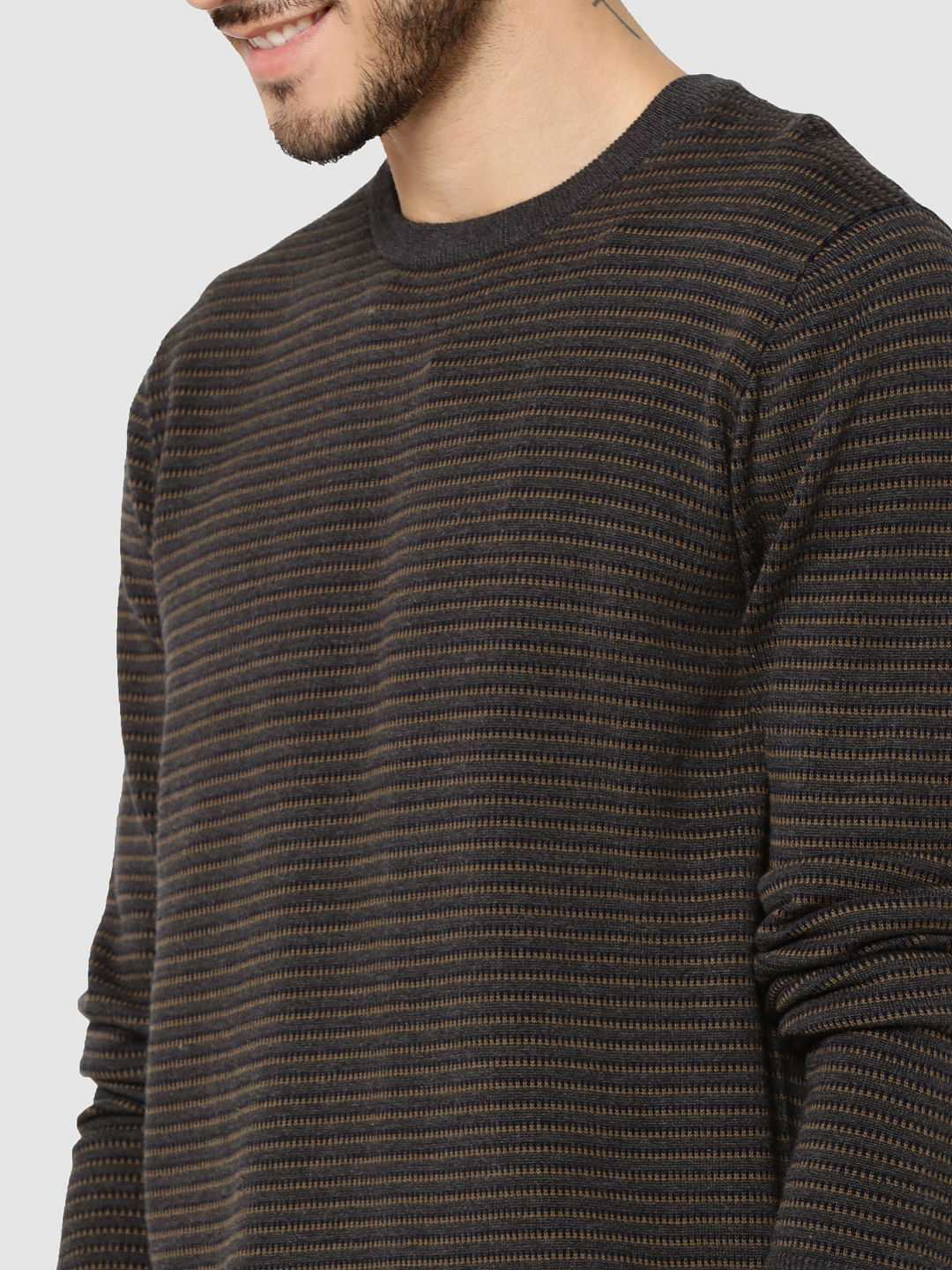 Dark Grey Striped Jacquard Pullover