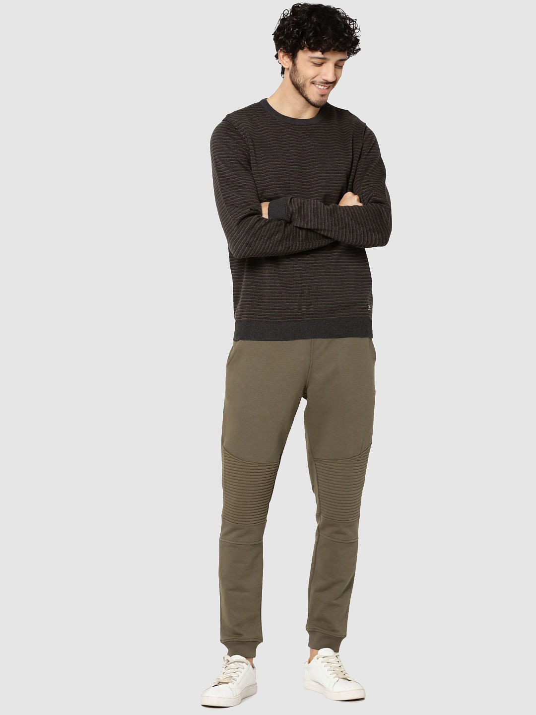 Dark Grey Striped Jacquard Pullover