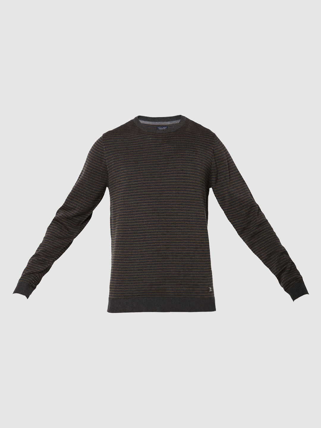 Dark Grey Striped Jacquard Pullover