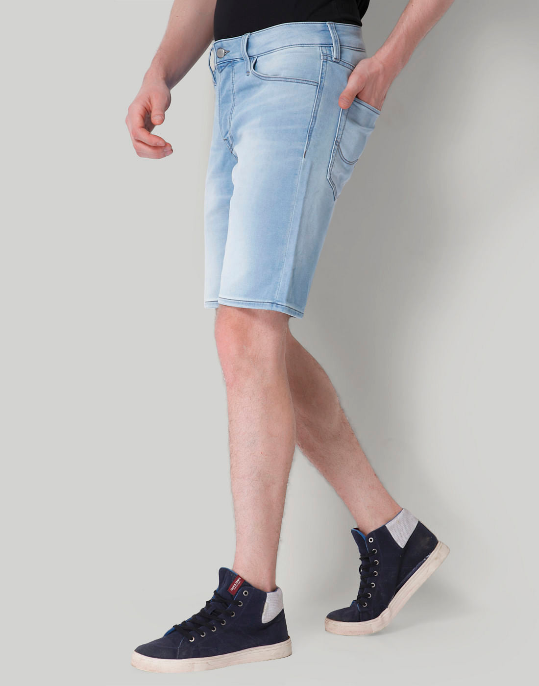 Blue Mid Rise Slim Fit Denim Shorts