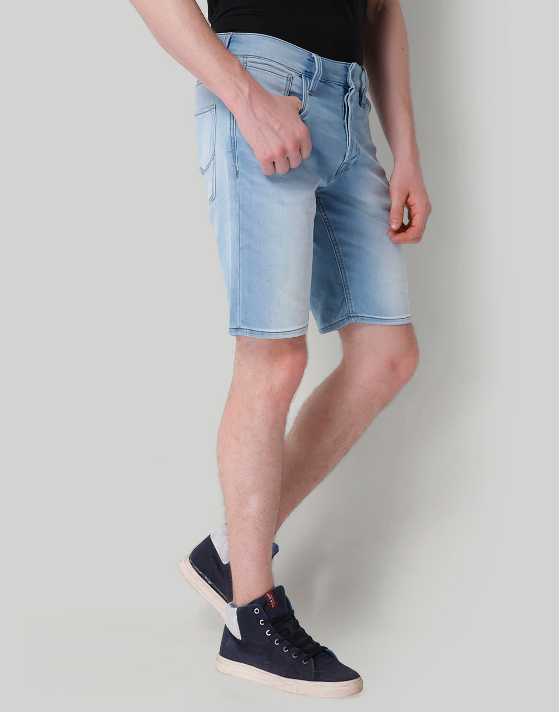 Blue Mid Rise Slim Fit Denim Shorts