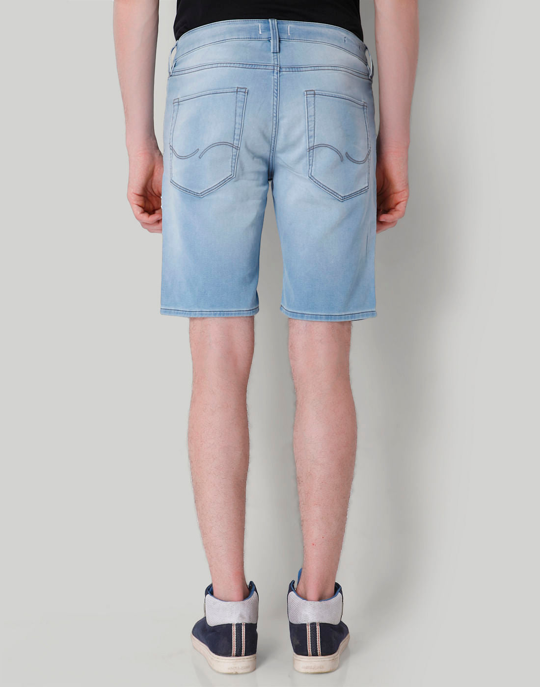 Blue Mid Rise Slim Fit Denim Shorts